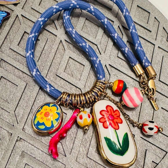 Zara Blue Cord Necklace with Porcelain Charms - Picture 3 of 8